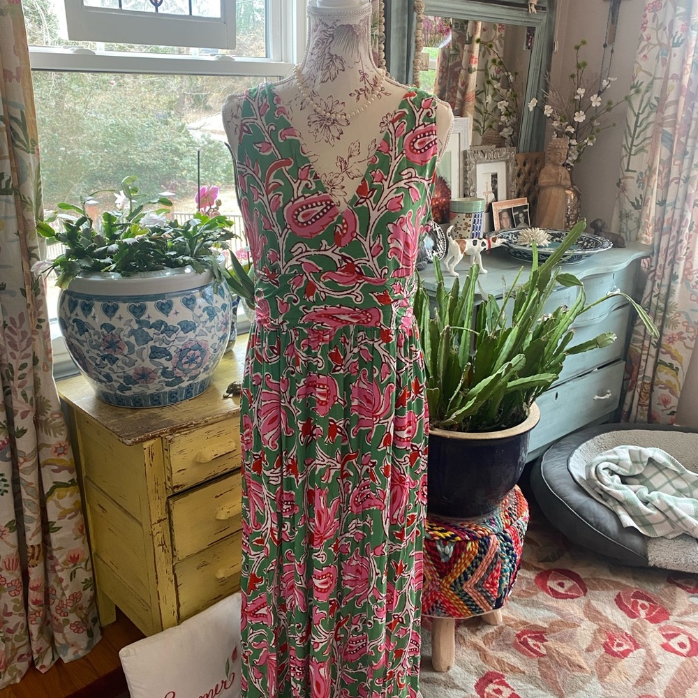 SOLD Boden Green and Pink Floral Maxi Dress 12